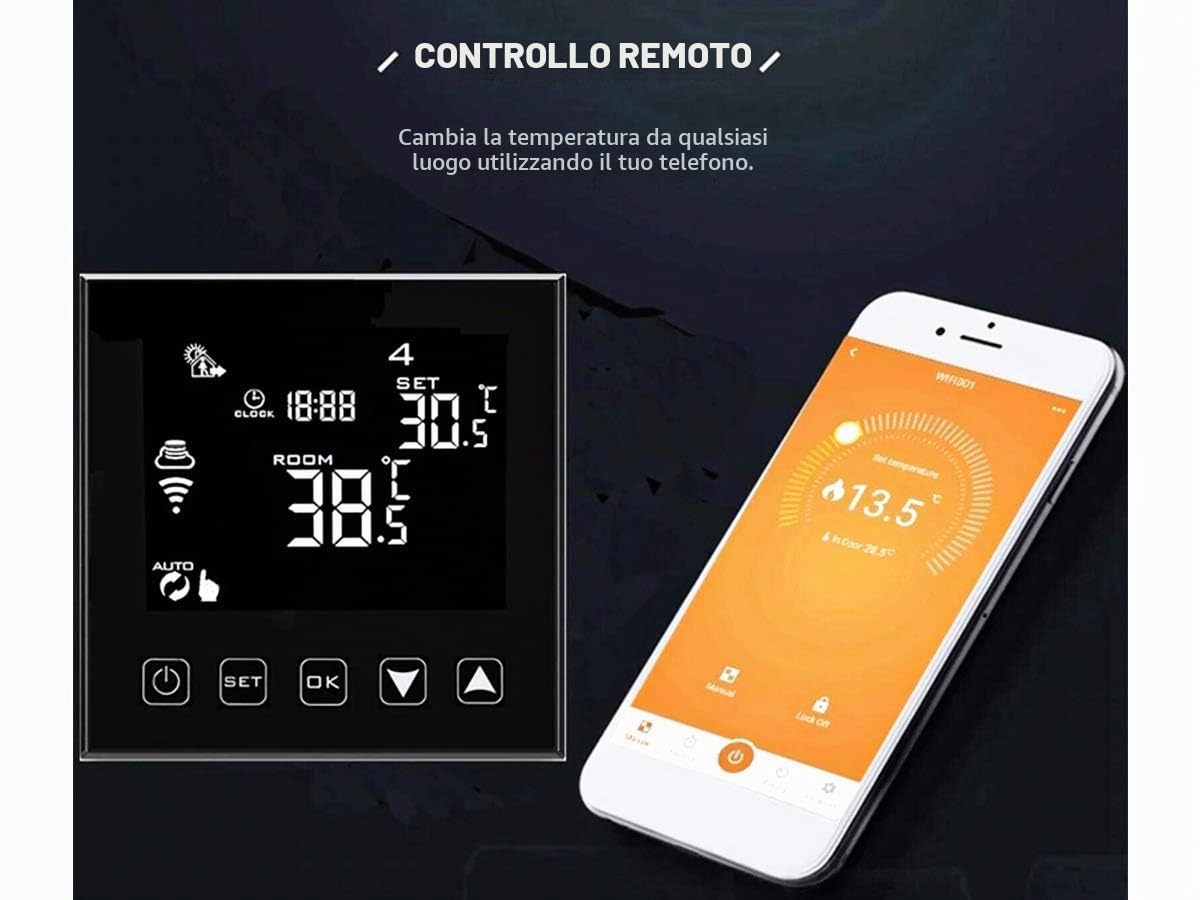 LEDLUX LL0251B Termostato Wi-Fi Con Touch Nero 220V Compatibile Con Alexa Google Home Per Caldaia A Gas Murale Da Parete Riscaldamento Termosifone Ad Acqua (Nero)