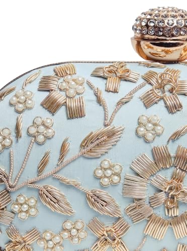 Image of THE TAN CLAN Hand Embroidered Luxury Clutch Purse for Women | Evening Hand Clutch Bag | Ladies Party Wedding Purse with Chain Strap | Ethnic Woman Handbag Gift for Birthday, Anniversary