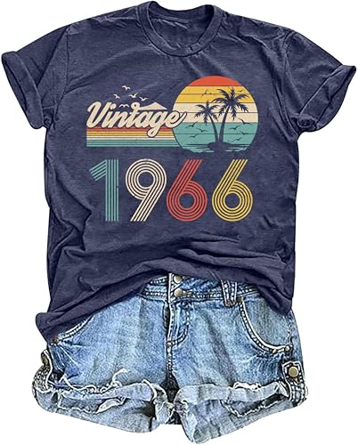 Image of 50th Birthday Gift for Women Vintage 1975 T Shirts Retro Graphic Birthday Shirt Casual Letter Print Short Sleeve Tee Tops