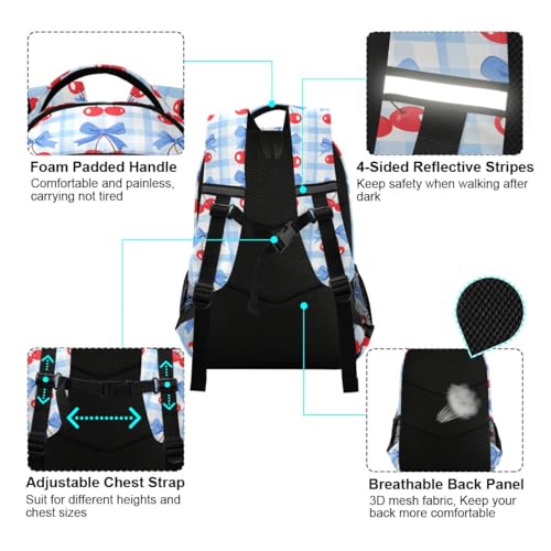 Cherry Blue Bow Grid Pattern Backpacks for Kids School Bag Student Backpack Bookbag For Boys Girls Casual Bag4