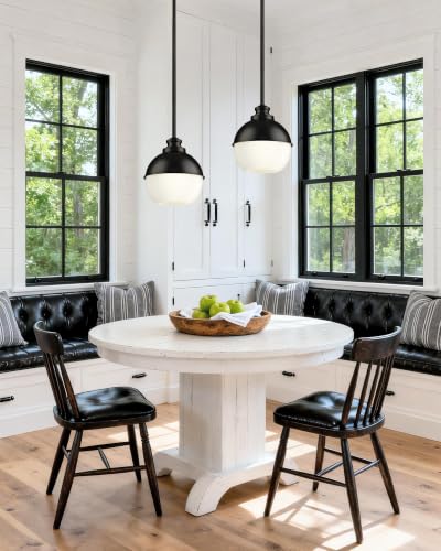 Image of Beionxii 7.3-Inch Black Pendant Light Fixture, Milk Glass Globe, Adjustable