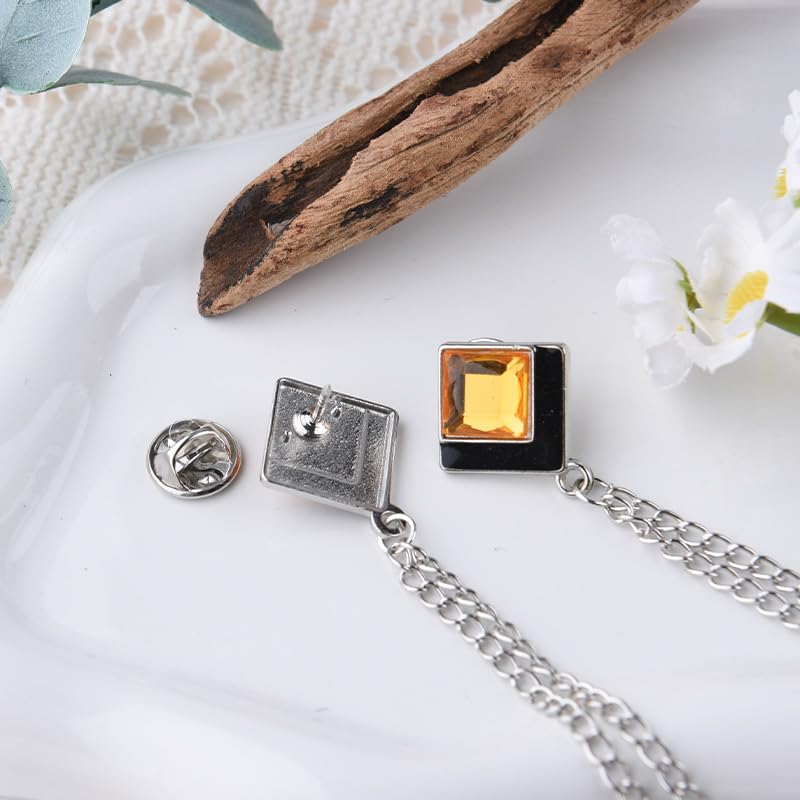 Image of Gem Brooch Pins Hanging Chain Lapel Pin for Men Suits Shirt Collar Brooch Square Crystal Brooch Pin Rhinestone Lapel Pins for Men Tassel Chain Brooch Collar Pins Business Suit Shirt Accessories