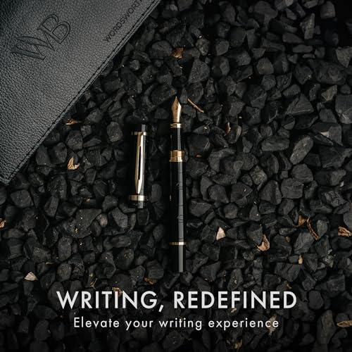 Image of Wordsworth & Black Primori Fountain Pen Set for Writing, Extra Fine Nib | Black Gold, Gift for Men Women, Metal Body, 18K German Iridium, Calligraphy, Converter + 24 Ink Cartridges, Refillable