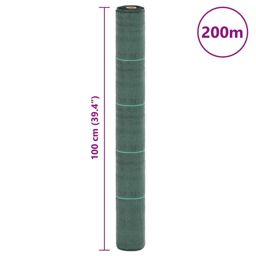 Fieltro verde para malas hierbas (polipropileno, 1 x 200 m, permeable al agua, para bancal y jardín, con material estabilizado a los rayos UV para control de malas hierbas y protección de plantas)