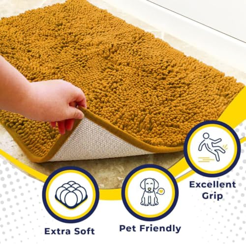 Image of Muddy Mat | Super Water Absorbent Door Mat Indoor, Microfiber Quick Dry Chenille Entryway Rug, Slip Resistant Front Door Mat, Indoor Mats for Entryway, Machine Washable Pet Rug, Gold 19 inch x 30 inch
