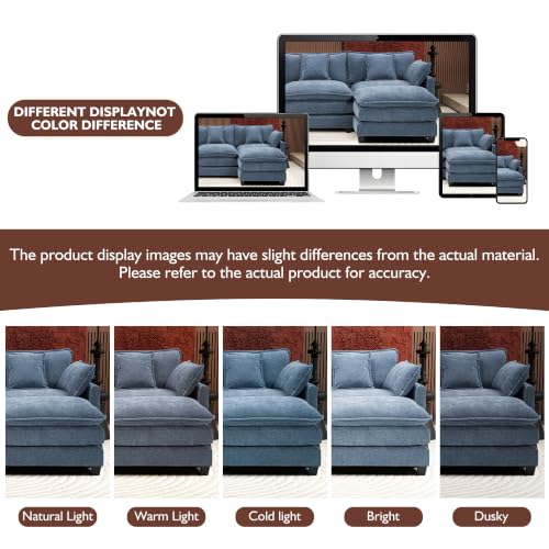 Image of Ihanherry 111.4 inch L Shaped Cloud Sofa with Ottoman Modular Sectional Modern Couch, 4-Seat Chenille Deep Seat Sofa with Pillow for Living Room, Bedroom and Apartment, Blue