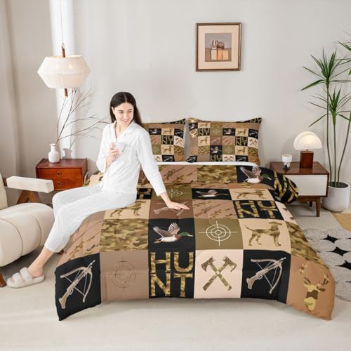 Image of Feelyou Mallard Duck Hunter Comforter Set Queen Size for Boys Teens Kids,Camouflage Deer Duck Hunt Theme Bedding Sets Hunting Camo Quilt Men Retro Room Decor