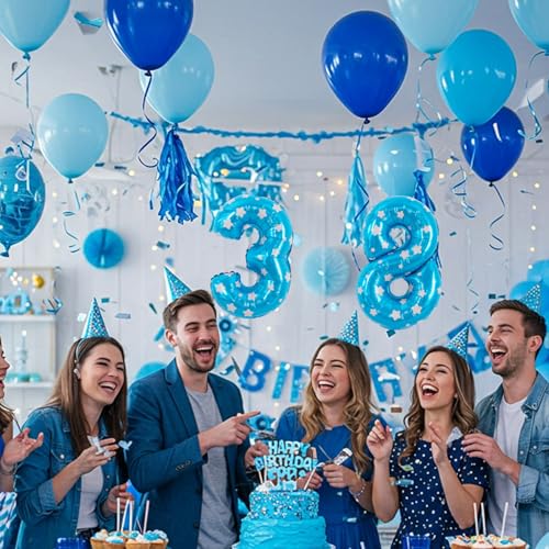 Image of TONIFUL Number Balloon 16Inch 10 Pcs Blue Polka 0-9 Birthday Number Ballons