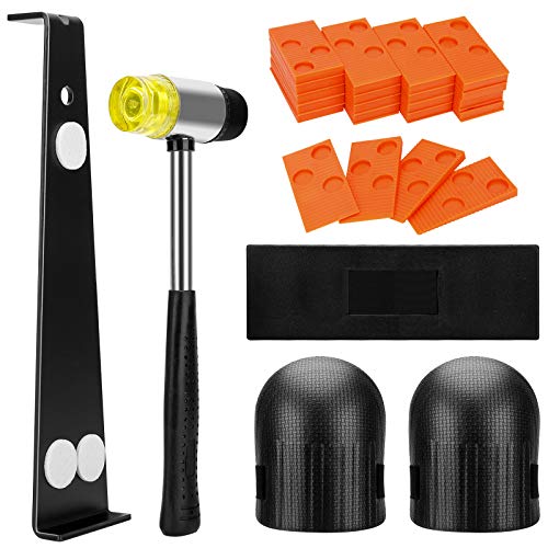 SILIVN Laminate Wood Flooring Installation Kit with 40 Spacers,Tapping Block, Heavy Duty Pull Bar and Reinforced Double-Faced Handle Mallet, 2 Waterproof Protective Foam Knee Pads