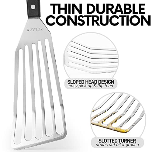 Zulay 12.4” Fish Spatula Stainless Steel - Slotted Fish Turner Spatula With Sloped Head Design - Durable And Lightweight Thin Spatula Metal For Flipping Delicate Food, Fish, Egg, Patties, Fries #TOP4