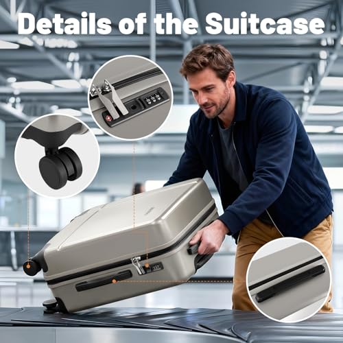 Image of 2 Piece Carry on Luggage Set, 14 in 20 in Hard Shell Suitcase with TSA Lock, 360 Silent Spinner Wheels, Durable & Stylish Travel Luggage for Men & Women, Premium Gold