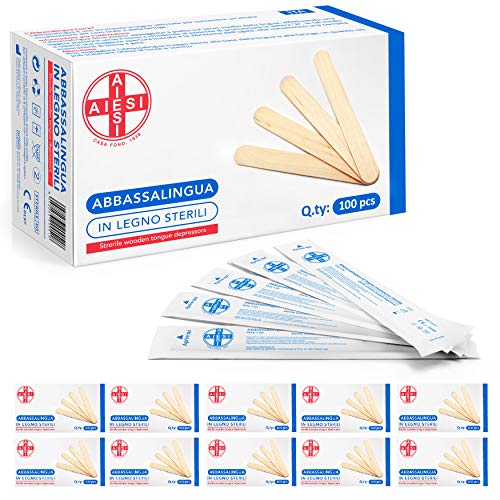AIESI® Abbassalingua in legno monouso STERILI (Confezione da...