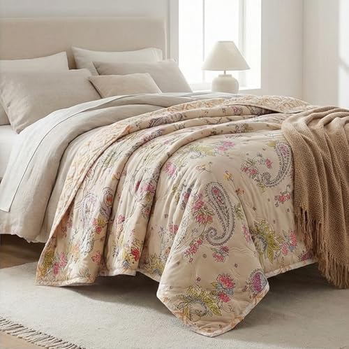 Image of 250 GSM Cotton AC Comforter for Summer | Lightweight Floral Design | Reversible All-Season Dohar Blanket Quilt (Carry Design, Single 60 inch x 90 inch)