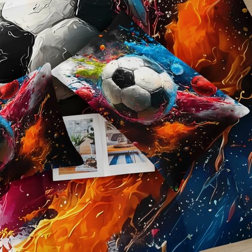 Image of Soccer Comforter Queen Size,Sport Kids Comforter Set,3Pcs Bedding Set Printed Comforter with 2 Pillowcases,Down Alternative,Soft and Lightweight,for All Seasons