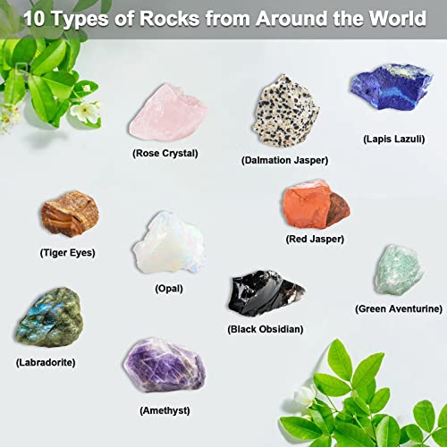 Gitsense Rock Tumbler Refill Kit, Rough Gemstone Mix Of 10 Varieties - Tiger's Eye, Amethyst, Opal And Quartz Etc, Come With 4 Grades Of Grit, Jewelry Fastenings And Gemstone Learning Guide #TOP1