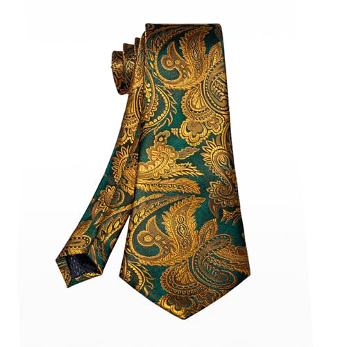 Image of 5PCS Mens Premium Silk Tie, Pocket Square, Cufflinks, Drilled Tie Ring and Lapel Pin Set for Wedding Groom Party