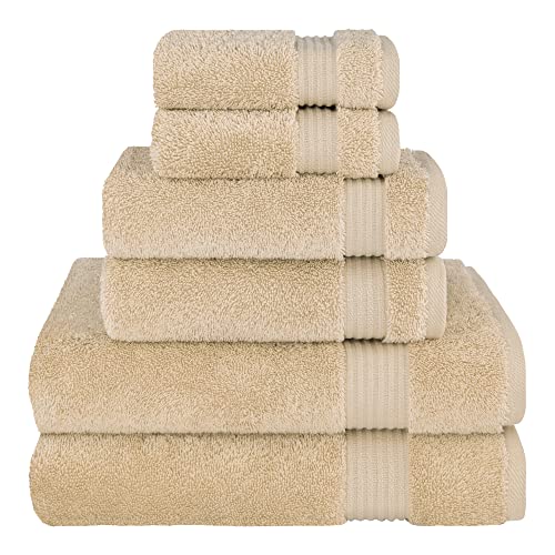 Cotton Paradise 6 Piece Towel Set, 100% Cotton Soft Absorbent Turkish Towels for Bathroom, 2 Bath Towels 2 Hand Towels 2 Washcloths, Beige Towel Set