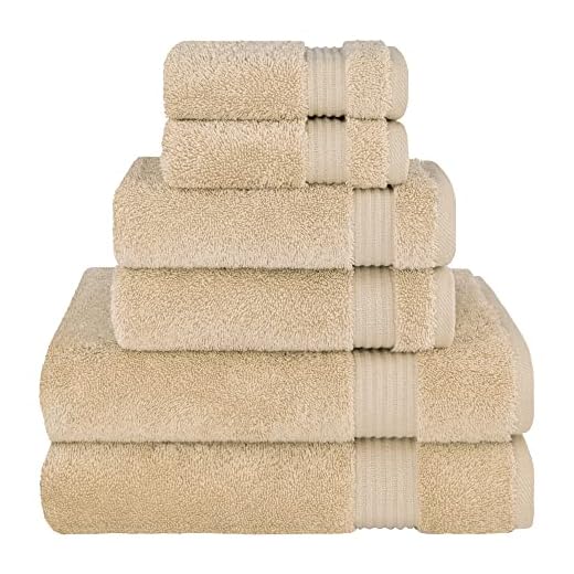Cotton Paradise 6 Piece Towel Set, 100% Cotton Soft Absorbent Turkish Towels for Bathroom, 2 Bath Towels 2 Hand Towels 2 Washcloths, Beige Towel Set