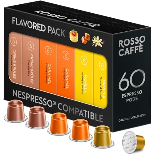 ROSSO CAFFÈ Nespresso Kapseln 60 Stück Aromakaffee, 3 Premium Geschmacksrichtungen Mixpaket, Nespresso kompatible Kaffeekapseln, kompatibel mit Original Kapselmaschinen
