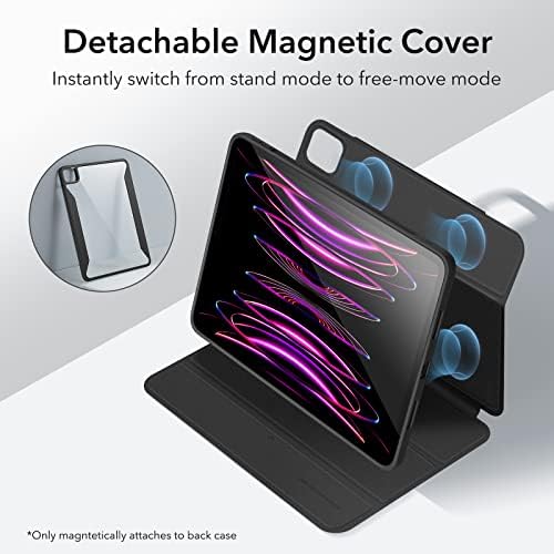 ESR Hybrid Case Compatible with iPad Pro 12.9 Inch (2022/2021), iPad Pro 12.9 Case with Pencil Holder, Detachable Magnetic Cover, Vertical Stand, Rebound 360 Series, Black