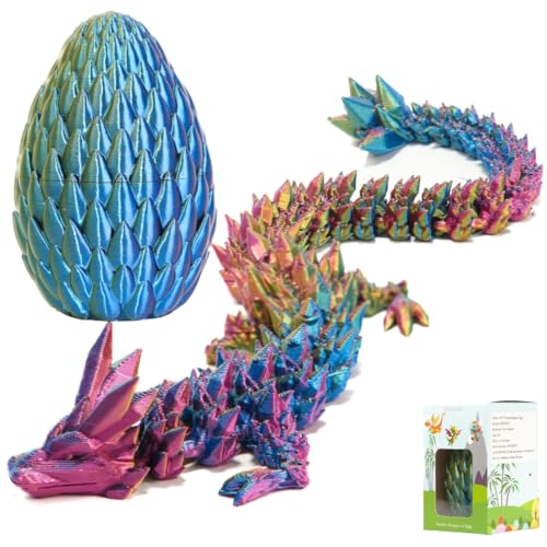 POIVOCF 3D Printed 12” Articulated Crystal Dragon Inside 5.1” Egg – Fantasy Collectible, Fidget Toy & Stocking Easter Basket Stuffers for Home &...