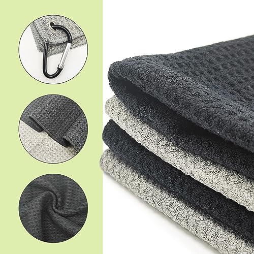 Miniatura 3 de Tshaoun 4 Piezas Toalla De Golf De Microfibra Con Clips, Accesorios De Limpieza De Golf Toallas De Limpieza, Toalla Deportiva Plegable Para Campo De Golf, Gimnasio, Camping, 30 30cm Negro,Gris