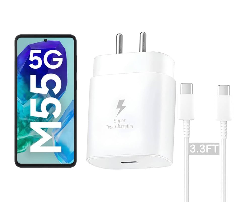 Image of 25W Type C Charger for Samsung Galaxy M55 5G | USB C to C Port Super Fast Charging Adapter for Galaxy Tab S9 Ultra /S9 Fe /S9 plus /S9 /A9 /A9 Plus /S8, 25 w Quick Mobile Phone Adaptor USB-C Device, White