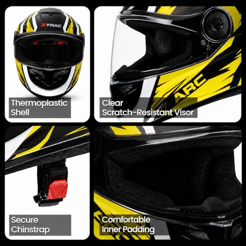 Image of Xtrac Arc Full Face Graphic Helmet for Men & Women, ISI Certified Motorcycle Helmet with Scratch Resistant Wide Visor, Lightweight Design & Quick Release Chin Strap for Bike Riding
