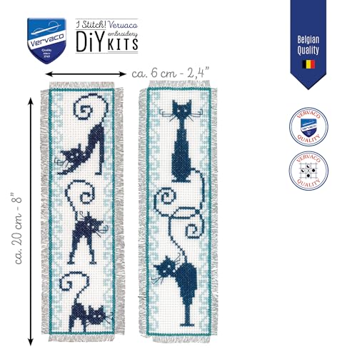 Image of Vervaco Cross Stitch Bookmark Cheerful Cats (Set of 2) 2.4 inch x 8 inch