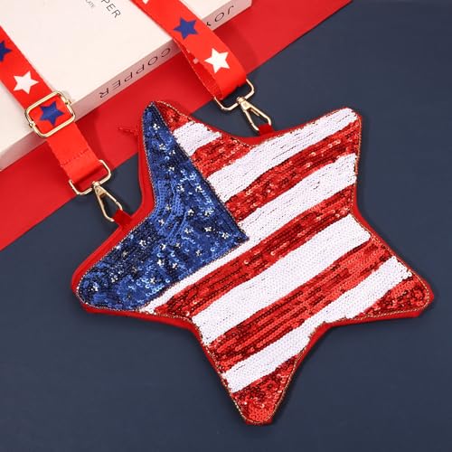 YAHPERN 4th of July Purse for Women Beaded Crossbody Purse American Flag Star Patriotic Shoulder Bag 4th of July Outfits Gift4