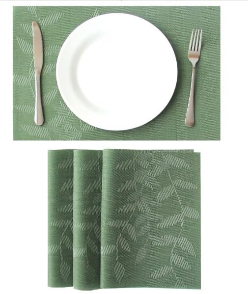 Image of Dribble PVC Placemats Set of 4 | Heat-Resistant, Washable, Waterproof Table Mats | Anti-Slip Dining Table Placemats for Kitchen & Home Decor - 45x30cm, Design -Urban Leaf
