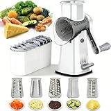 Rallador de Verduras, 5 en 1 Rallador Rotativo de Queso y Verduras, Picadora de Verduras, Cortador y Rebanador de Acero...