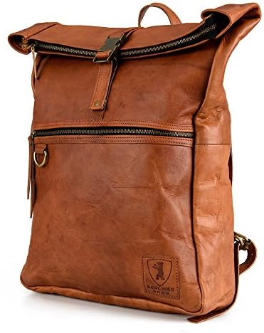 BERLINER BAGS Vintage Leather Backpack Utrecht XL, Large Waterproof Bookbag for Men and Women - Brown…
