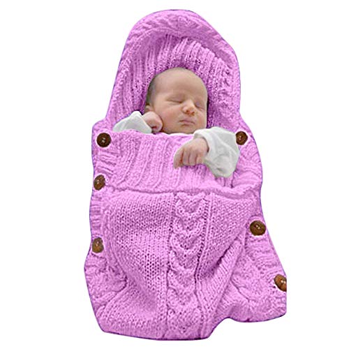 Image of XMWEALTHY Newborn Baby Wrap Swaddle Blanket Knit Sleeping Bag Receiving Blankets Stroller Wrap for Baby(Pink) (0-6 Month)