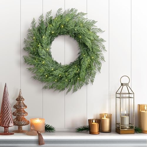 Puleo International 24" Pre-Lit Battery-Operated Artificial Flocked Wreath with Twinkle Rice Lights by Puleo International - Image 2