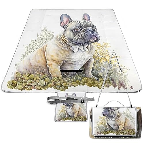 Watercolor-Animals-Tropical Picnic Blanket Waterproof Foldable, Large Outdoor Picnic Blanket Beach Blankets Camping Blanket Travel Mat, Shoulder Strap Tote, Rectangle 58x58in