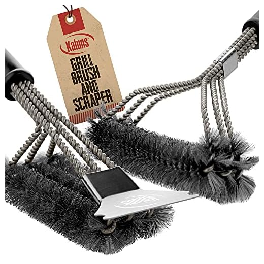 Kaluns Grill Brush and Scraper, Best Safe BBQ Cleaner, Includes Two Brush Heads, one Removable 18" Long Handle, Stainless Steel Durable Wire Bristles, Cleaning Tool for All Barbeques Including Weber