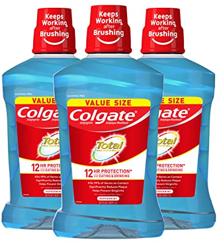 Colgate Total Pro-Shield Alcohol Free Mouthwash for Bad Breath, Antibacterial Formula, Peppermint - 1.5L, 50.7 fluid ounce (3 Pack)