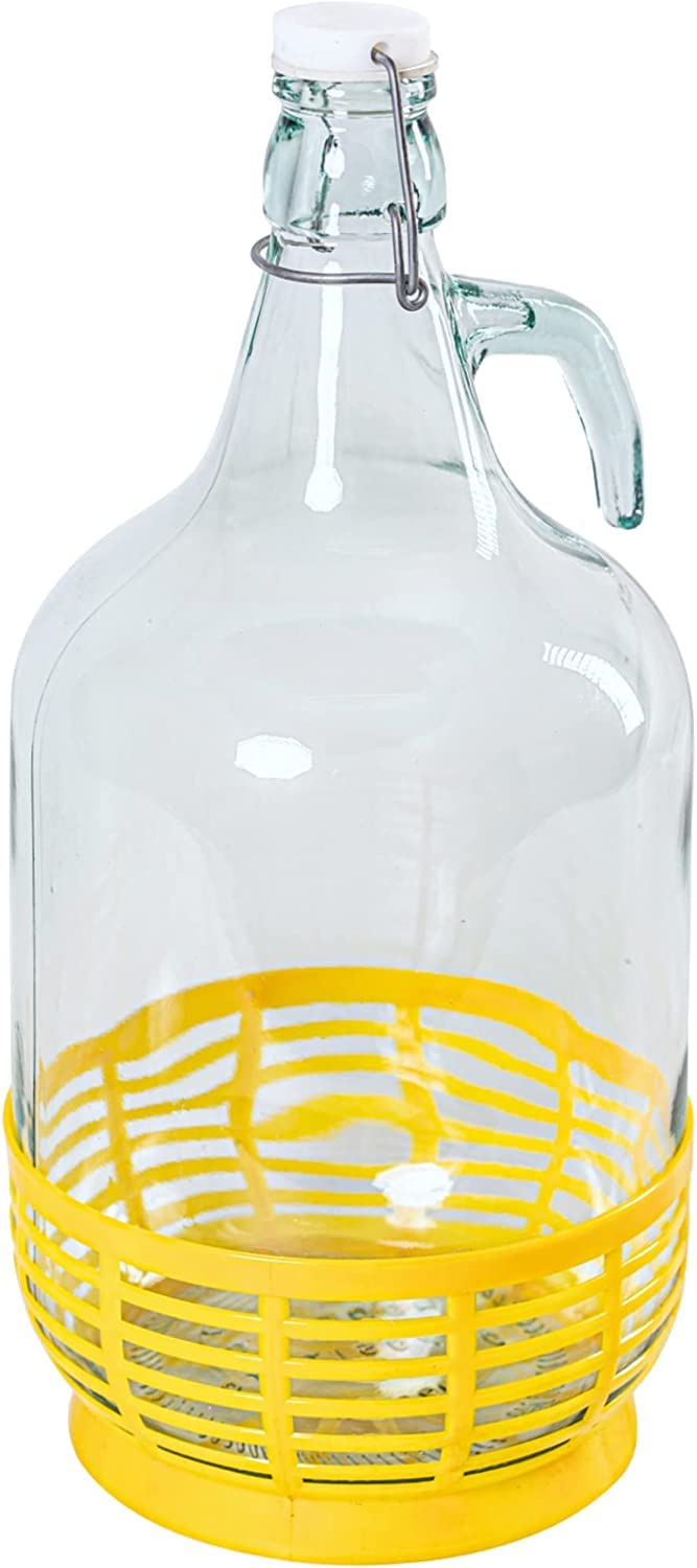 MIKONI 3 STÜCK 5L Gärballon mit BÜGELVERSCHLUSS und GELB Kunststoffkorb Flasche Glasballon Weinballon Bügelflasche