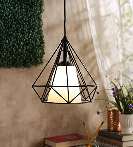Carsten HL-25 Diamond White Glass Shaped Hanging Light Pendant Light for Ceiling to Decor (Black and White)-image-17