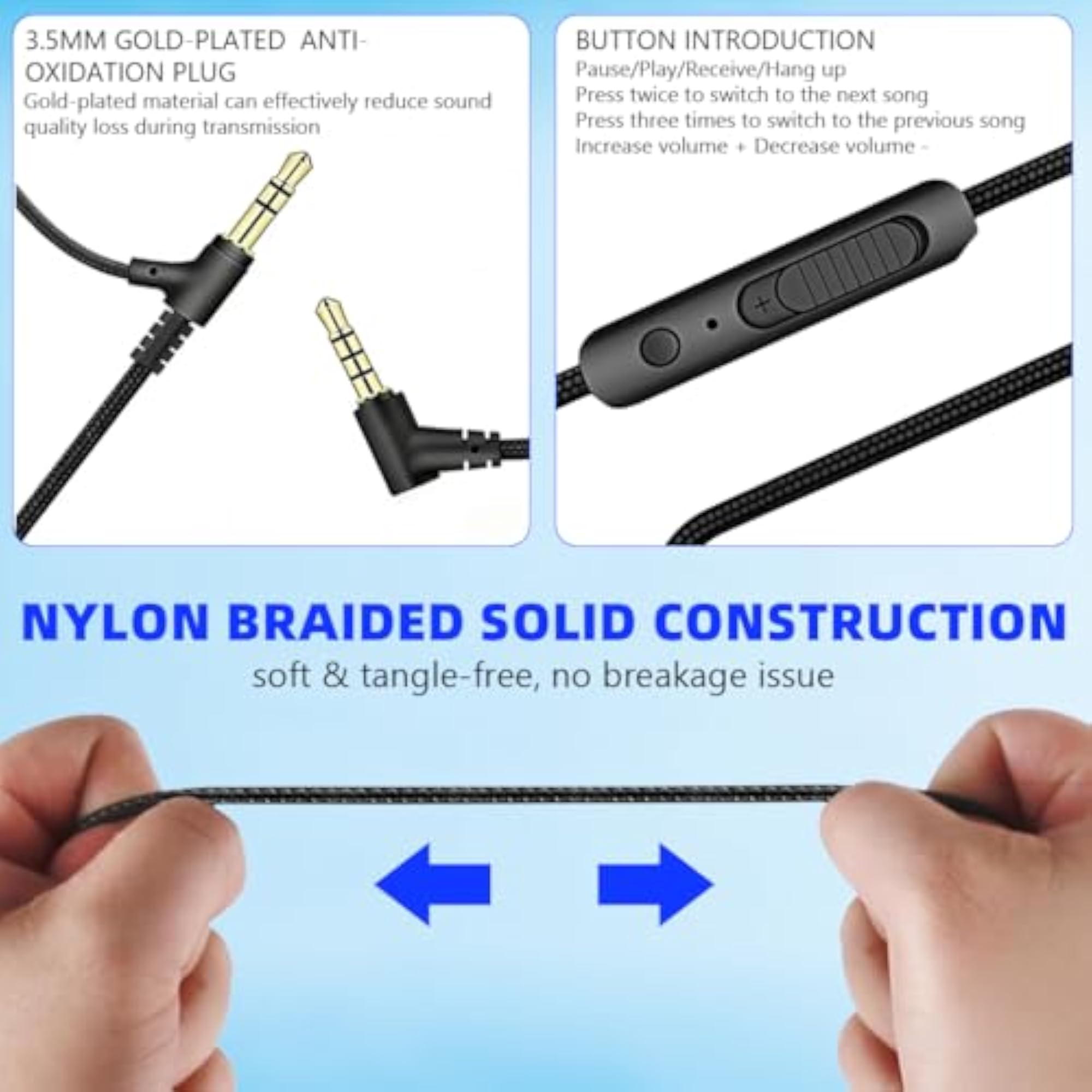Braided 3.5mm Aux Cable with Microphone, 1.5m