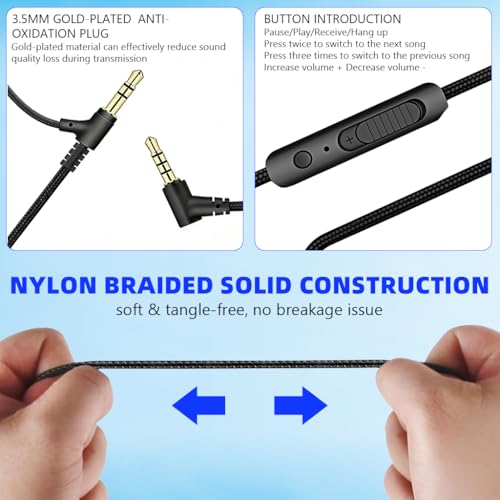 Image of ZORBES Microphone Cable for Headphones 3.5mm Audio Cable, 1.5m Replacement 3.5mm Headset Cable with Inline Mic, Braided Audio Cord with Volume Control for Headphones, PC, Laptop, Phone