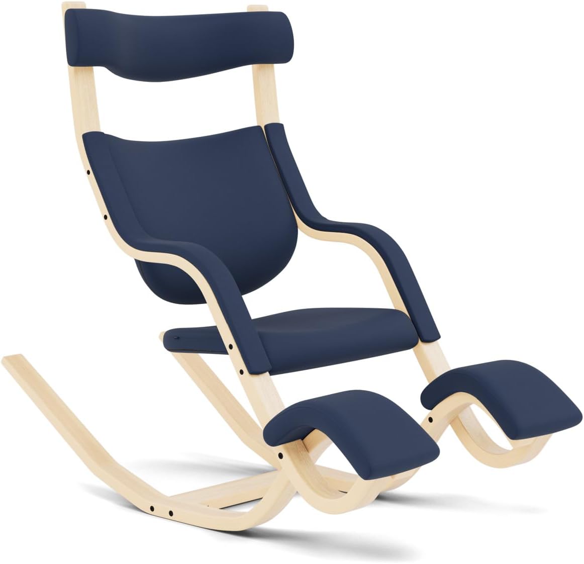Varier Gravity Balans Recliner and Kneeling Chair Designed by Peter Opsvik, Relax Into Weightlessness, 10-Year Limited Warranty, Blue Revive Fabric with Natural Ash Base