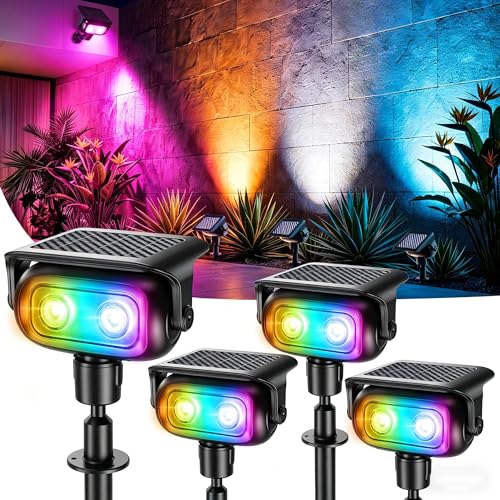 Brizled 4 Pack RGB Solar Spot Lights Outdoor, 360° Rotation