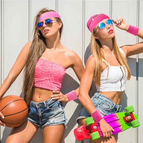 Image of Neon Sweatbands and Wristbands Bulk, Cotton Sports Headbands for Team Spirit, School Field Day, 80s 90s Party, Soccer Fan Accessories, Gym, Cheer and Group Events