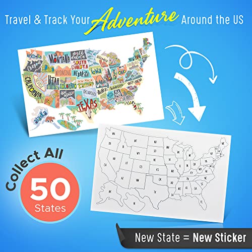 Image of RV State Sticker Travel Map of The United States | 50 States Stickers of US | States Visited Vinyl Decal Bumper Sticker for RVs | USA Tracker for Camper Trailer Accessories