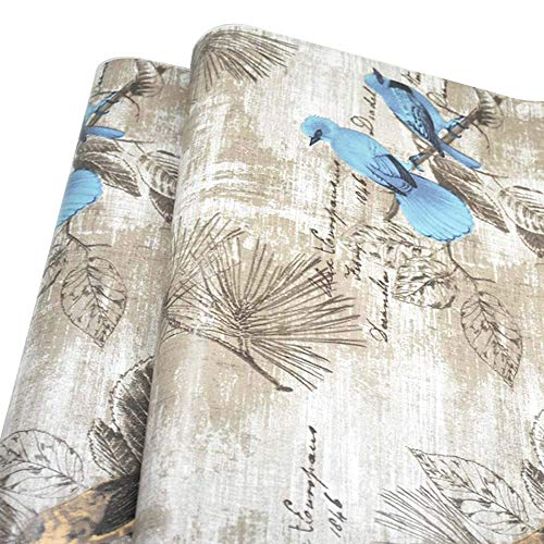 Lependor Removable Self Adhesive Peel and Stick Printed Wall Paper Decorative Self Adhesive Shelf Drawer Liner Roll- 17.71" X 393" - 48.45 sq. ft. (17.71" X 32.8 ft, Bird)