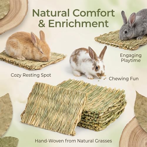 Sukh Natural Rabbit Grass Mats - Woven Hay Bed Cage Mats, Pet Bedding & Cooling Nesting Toys for Bunny, Hamster, Chinchilla, Guinea Pig and Other Small Animals 2PCS - Image 2