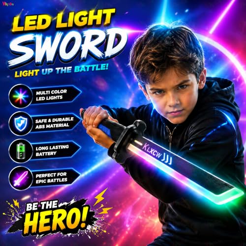 Image of VikriDA LED Light Up Toy Sword with Spark, RGB Color Changing Glowing Blade, Smoke Effect on Draw, USB Type-C Rechargeable Light Sword, Role Play Toy for Kids Boys Girls