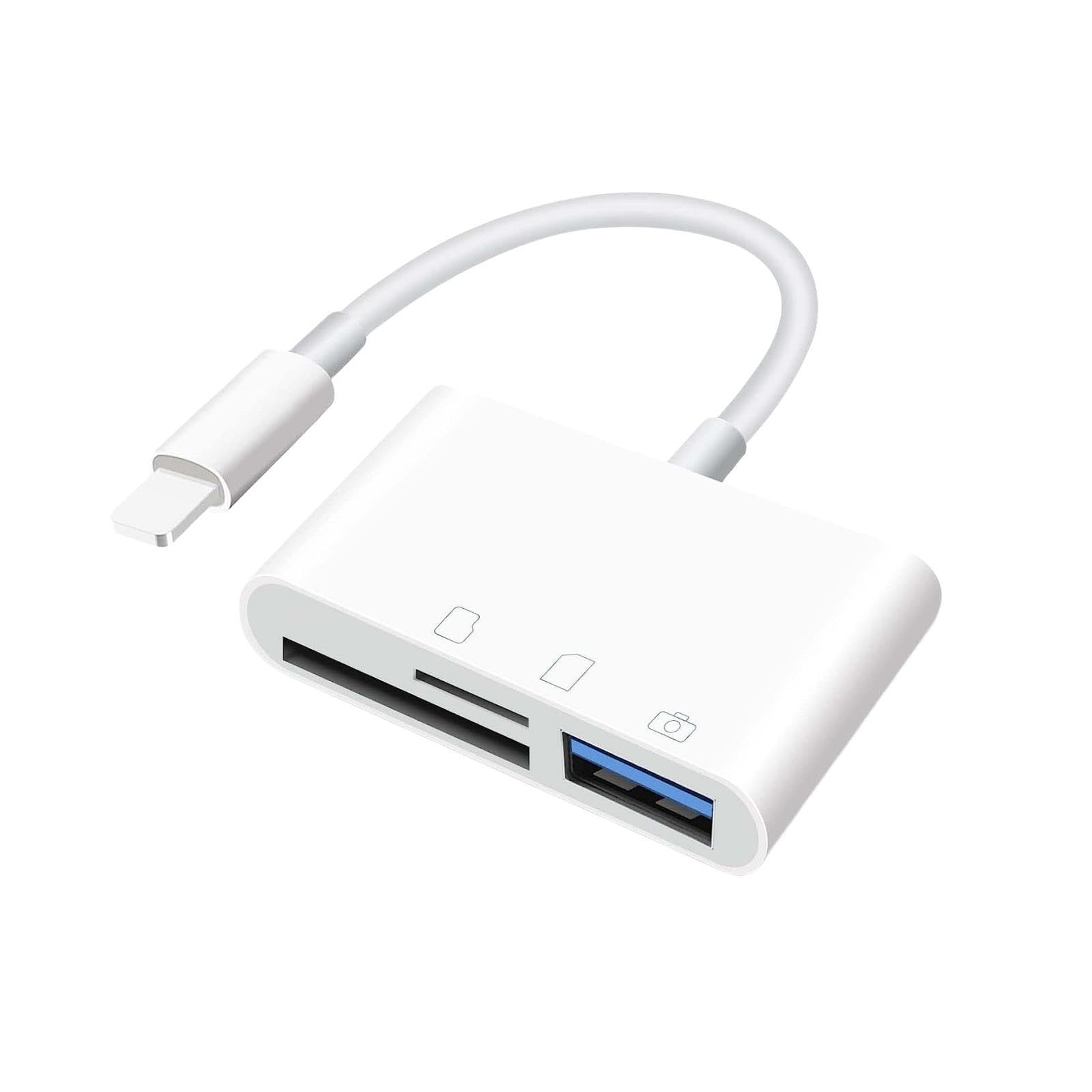 THOMIX SD Card Reader, Portable Camera Adapter 3 in 1 Card Reader, Multi-function Storage Card Reader for iphone and ipad